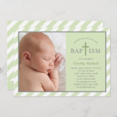 Sweet Diagonals Foto Taufe Einladung - Grün (Vorne/Hinten)