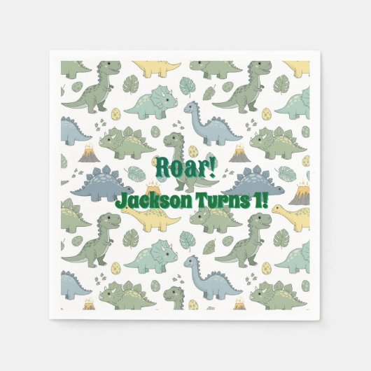 Sweet Dino Pattern 1st Birthday Paper Napkins Serviette (Vorderseite)