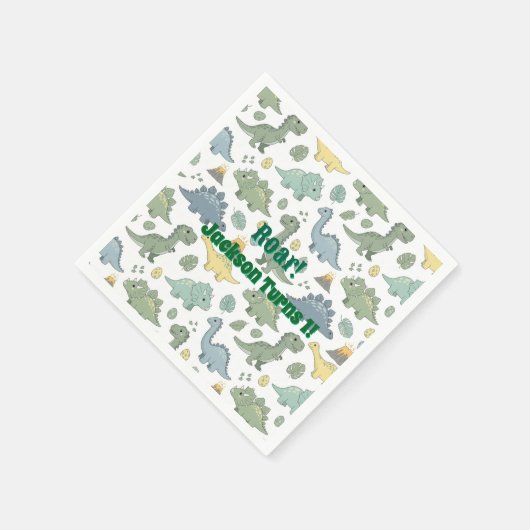 Sweet Dino Pattern 1st Birthday Paper Napkins Serviette (Ecke)
