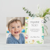 Sweet Dinomite Photo 1st Birthday Invitation Dankeskarte (Stehend Vorderseite)