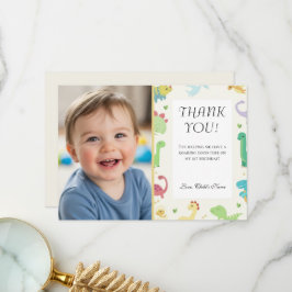 Sweet Dinomite Photo 1st Birthday Invitation Dankeskarte