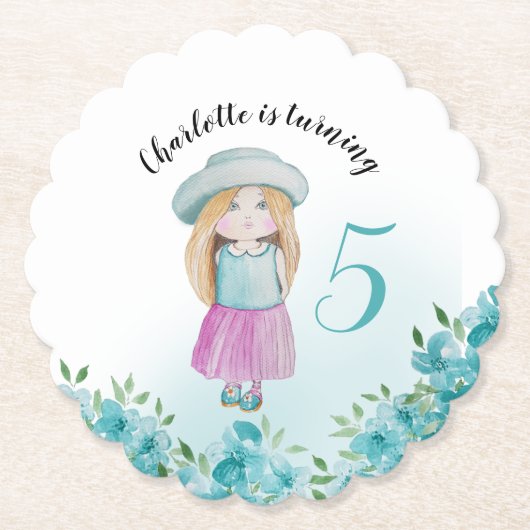 Sweet Doll Watercolor Handgemalt Untersetzer (Vorderseite)