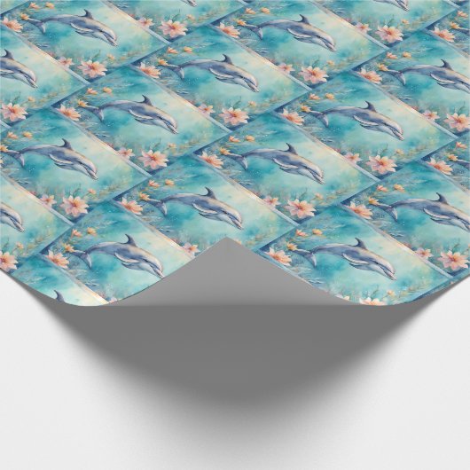 Sweet Dolphin Ocean Sea Birthday Soft Blue Geschenkpapier (Ecke)