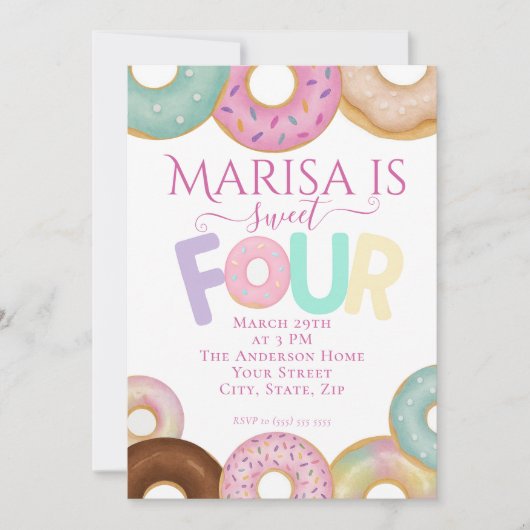 Sweet Donut Birthday | Party für farbige Kinder - Einladung (Vorderseite)