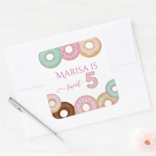 Sweet Donut Birthday   Party für farbige Kinder - Quadratischer Aufkleber