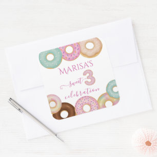 Sweet Donut Birthday Party für farbige Kinder - Quadratischer Aufkleber