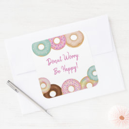 Sweet Donut Birthday | Party für farbige Kinder - Quadratischer Aufkleber