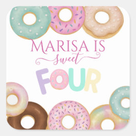 Sweet Donut Birthday | Party für farbige Kinder - Quadratischer Aufkleber