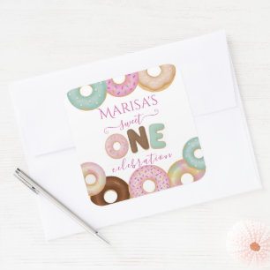 Sweet Donut Birthday Party für farbige Kinder - Quadratischer Aufkleber
