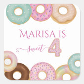 Sweet Donut Birthday | Party für farbige Kinder - Quadratischer Aufkleber (Vorderseite)
