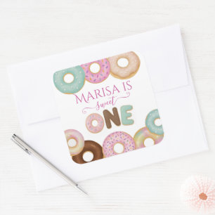 Sweet Donut Birthday   Party für farbige Kinder - Quadratischer Aufkleber