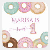 Sweet Donut Birthday | Party für farbige Kinder - Quadratischer Aufkleber (Vorderseite)