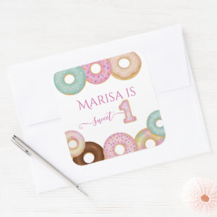 Sweet Donut Birthday   Party für farbige Kinder - Quadratischer Aufkleber