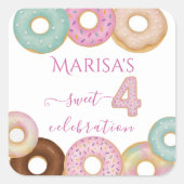 Sweet Donut Birthday | Party für farbige Kinder - Quadratischer Aufkleber (Vorderseite)
