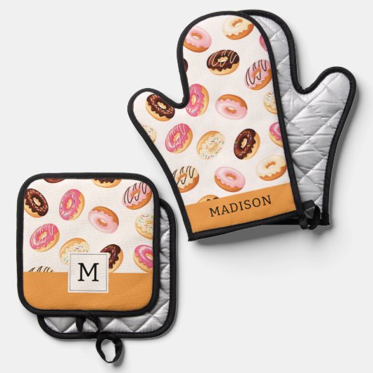Sweet Donut Pattern Ofenhandschuh & Topflappen-Set (Vorderseite/Rückseite)