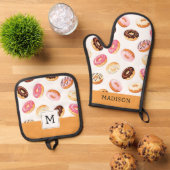 Sweet Donut Pattern Ofenhandschuh & Topflappen-Set (Oben Unten)
