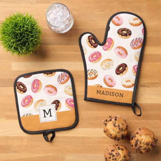 Sweet Donut Pattern Ofenhandschuh & Topflappen-Set (Oben Unten)