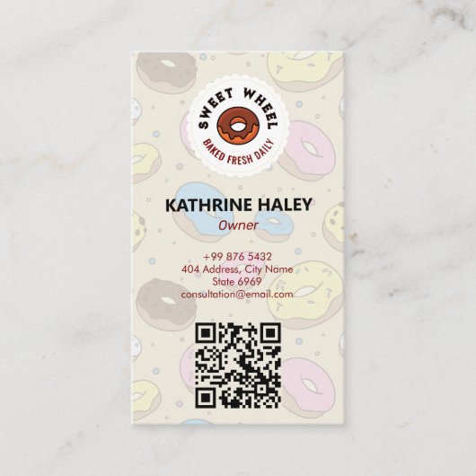 Sweet Donuts Business | Creme-Niedliche Strichcode Visitenkarte (Vorderseite)