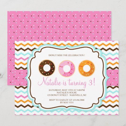 Sweet Donuts Geburtstagsparty Einladung (Vorne/Hinten)