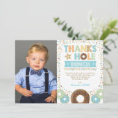 Sweet Doughnut Boy Birthday Foto Vielen Dank Einladung (Stehend Vorderseite)