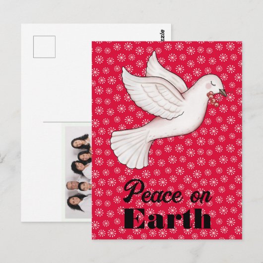 Sweet Dove & Berries Red Snowflakes Weltfrieden Postkarte (Vorne/Hinten)