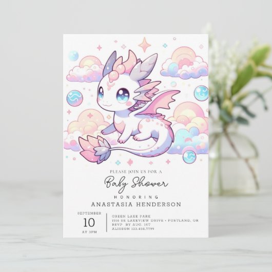 Sweet Dragon Baby Dusche Einladung (Stehend Vorderseite)