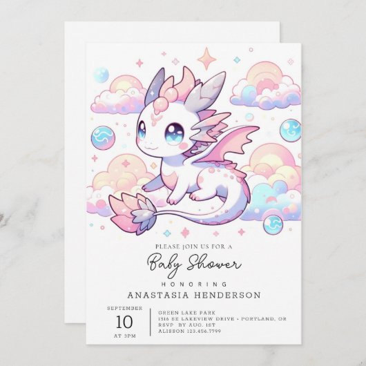 Sweet Dragon Baby Dusche Einladung (Vorne/Hinten)