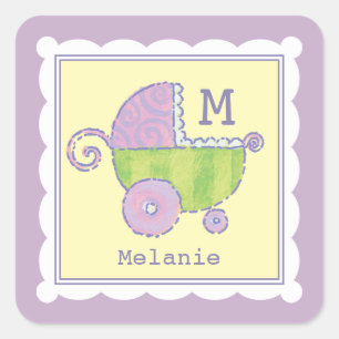 Sweet Dreams Baby Carriage Lavendel Mit Monogramm Quadratischer Aufkleber