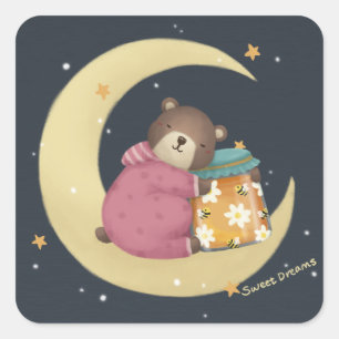 Sweet Dreams: Bären & Honey Illustration Quadratischer Aufkleber