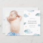 Sweet Dreams Birth Ankündigung<br><div class="desc">Weiche und verträumte Aquarellwolke,  Mond und Sterne Design von Shelby Allison. Fotografie © Kate Williams: https://www.flickr.com/people/kate_williams/ und bereitgestellt von Creative Commons: https://creativecommons.org/licenses/by/2.0/</div>