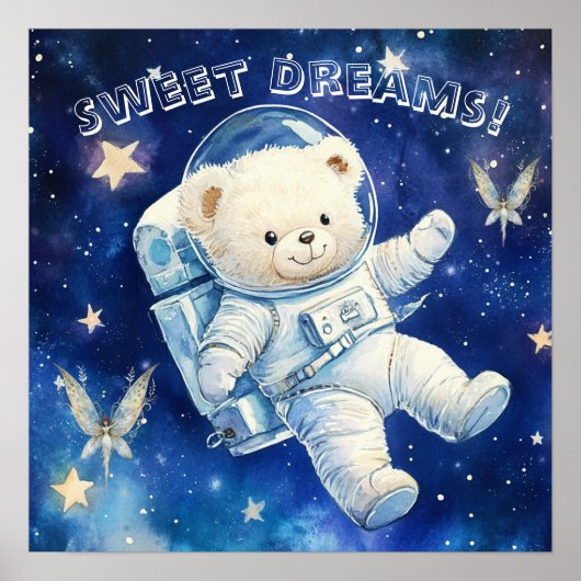 Sweet Dreams Blue Astronaut Teddy Nursery Poster (Vorne)