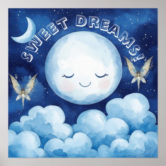 Sweet Dreams Blue Night Sky Nursery Poster (Vorne)