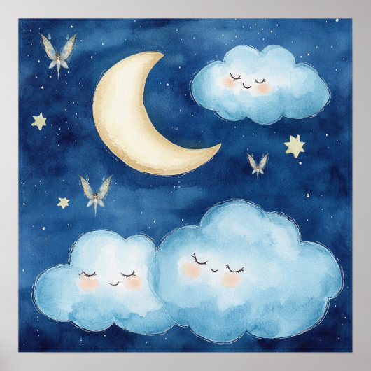 Sweet Dreams Blue Night Sky Nursery Poster (Vorne)