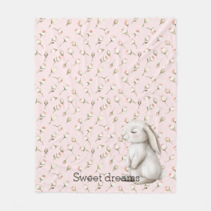 Sweet Dreams Bunny Rabbit Rose Pink Floral Fleecedecke