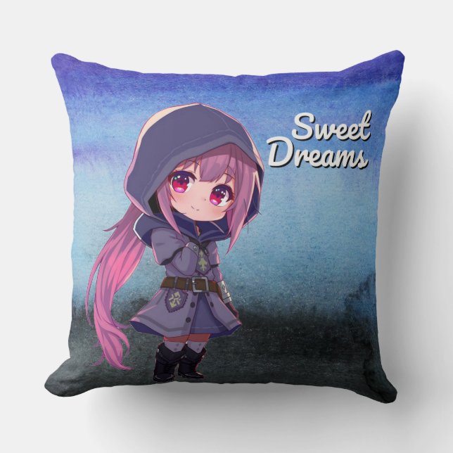 Sweet Dreams Cute Chibi Girl Kissen (Vorderseite)