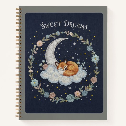 Sweet Dreams Embroidered Fox on Moon Journal Notizblock (Vorderseite)