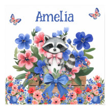 Sweet Dreams Floral Baby Raccoon & Child's Name 