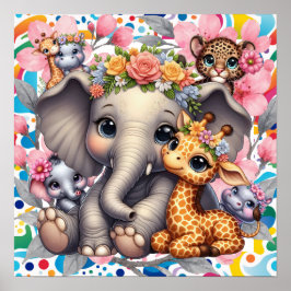 Sweet Dreams Floral Jungle Animals Nursery  Poster