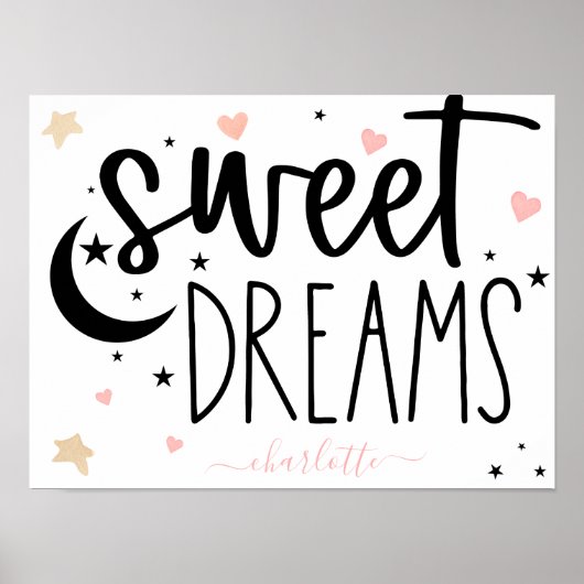 Sweet Dreams Hearts Stars Pink Girly Poster (Vorne)