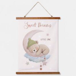 Sweet Dreams Little One - Cosy Bear Kinderzimmer Wandteppich Mit Holzrahmen