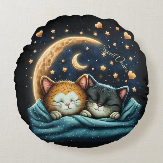Sweet Dreams Niedlich Design Kitten Rundes Kissen (Vorderseite)