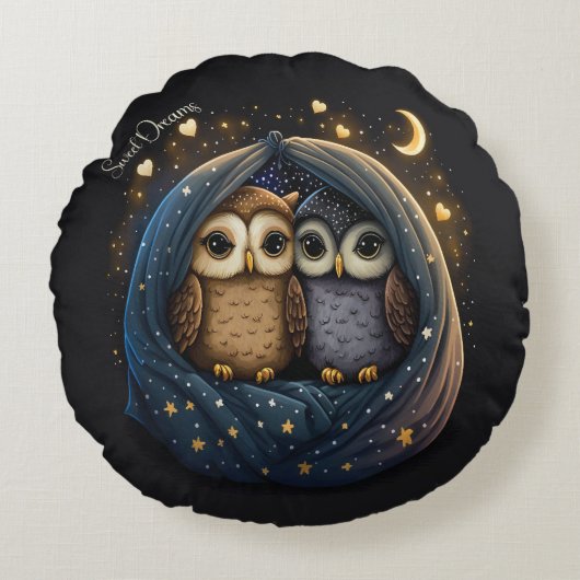 Sweet Dreams Niedlich Design Owl Rundes Kissen (Vorderseite)