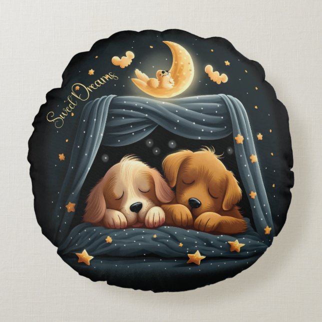 Sweet Dreams Niedlich Design Puppy Rundes Kissen (Vorderseite)