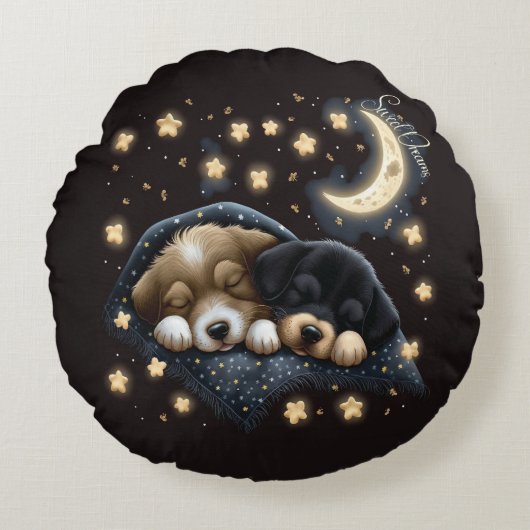 Sweet Dreams Niedlich Design Puppy Rundes Kissen (Vorderseite)