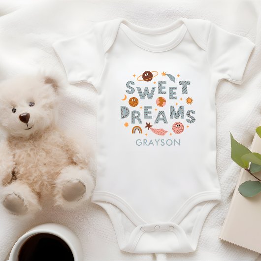 Sweet Dreams Niedlich Moon Stars Personalisierter Baby Strampler