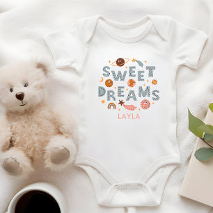 Sweet Dreams Niedlich Moon Stars Personalisierter  Baby Strampler
