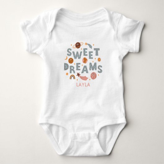 Sweet Dreams Niedlich Moon Stars Personalisierter  Baby Strampler (Vorderseite)
