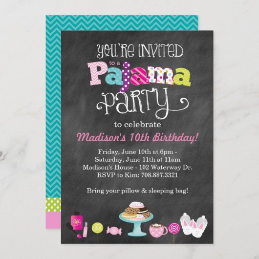 Sweet Dreams Pajama Party Einladung (Vorne/Hinten)