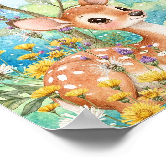 Sweet Dreams Rainbow Deer & Rabbit Nursery Poster (Ecke)