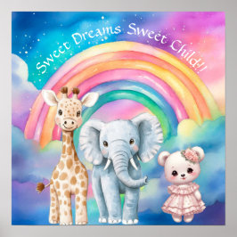 Sweet Dreams Rainbow Elephant & Giraffe Nursery  Poster